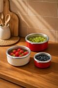 Bambum Lumino 3 lü Emaye Saklama Kabı Kırmızı B7688 300+700+1000ML