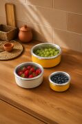 Bambum Lumino 3 lü Emaye Saklama Kabı Hardal B7692 300+700+1000ML