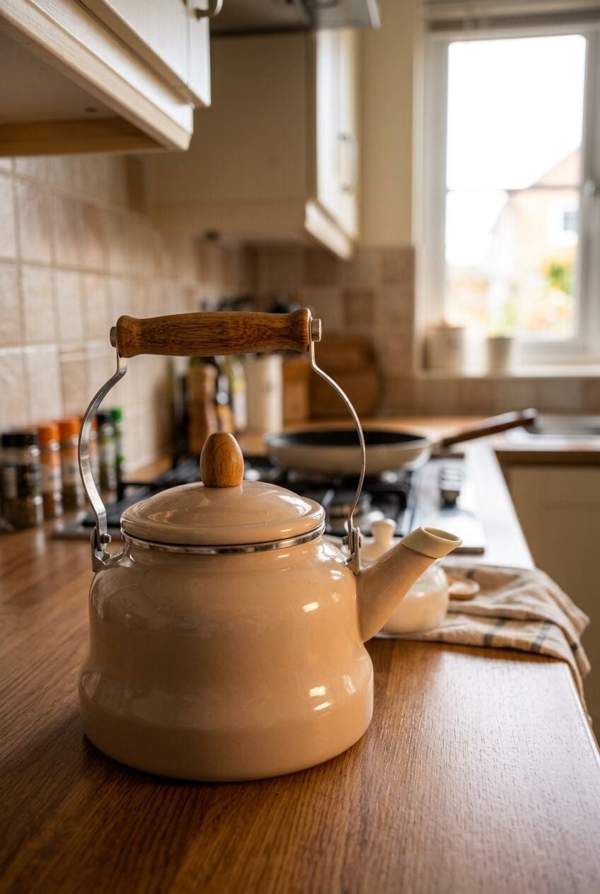 Vintage Ahşap Saplı Emaye Demlik Kettle 2,5Lt Kahve 4645-C