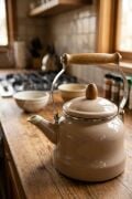 Vintage Ahşap Saplı Emaye Demlik Kettle 2,5Lt Güzgülü 7605-C