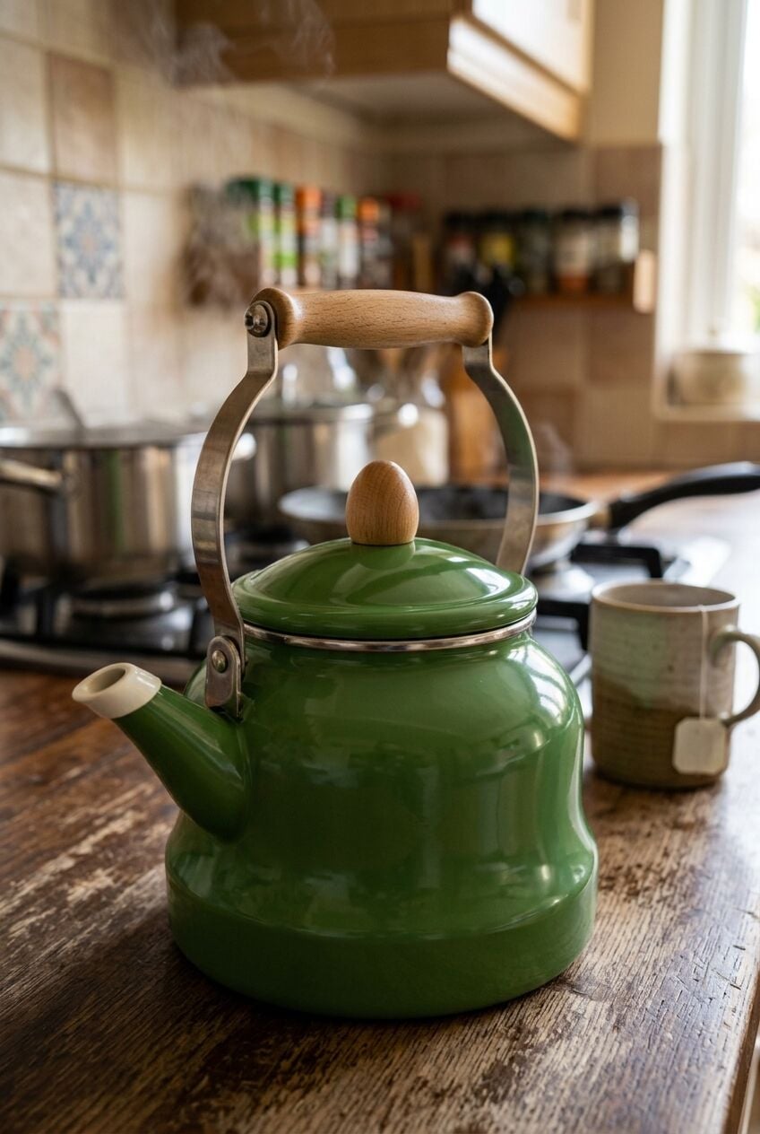 Vintage Ahşap Saplı Emaye Demlik Kettle 2,5Lt Yeşil 2406-C