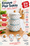 Kalpli 3lü Pişir & Sakla Emaye Tencere Seti 12-14-16 cm Mavi ALV038