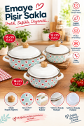 Kalpli 3lü Pişir & Sakla Emaye Tencere Seti 12-14-16 cm Mavi ALV038