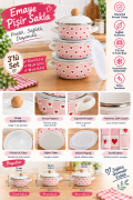 Kalpli 3lü Pişir & Sakla Emaye Tencere Seti 12-14-16 cm Pembe ALV038