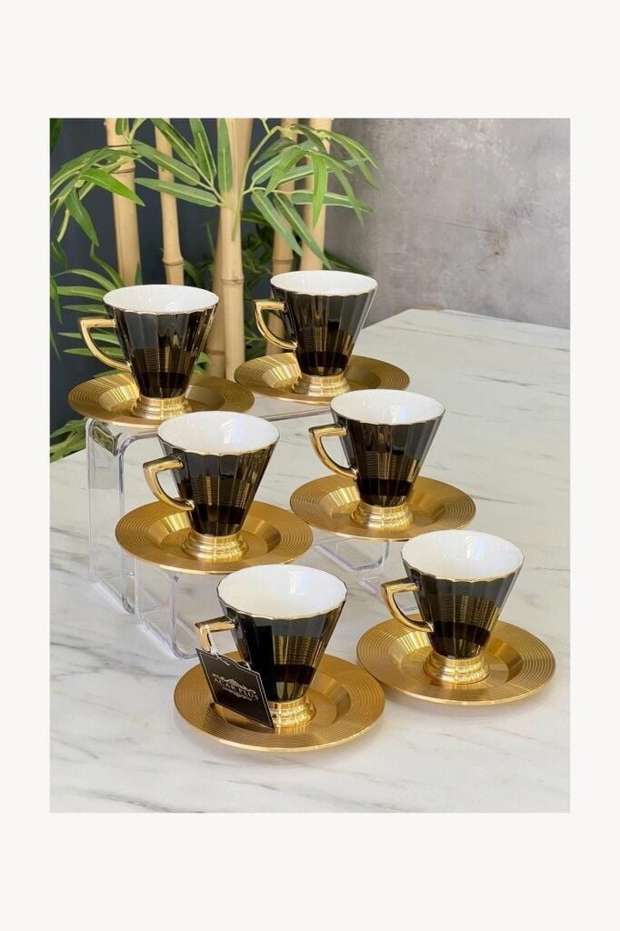 Acar Alice Porselen 6 Lı Fincan Seti 90 ml Siyah Koh-05011