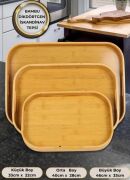 Kapris 3'lü Dİkdörtgen İskandinav Bambu Tepsi Kap-114