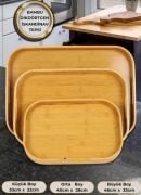 Kapris 3'lü Dİkdörtgen İskandinav Bambu Tepsi Kap-114