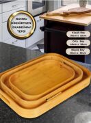 Kapris 3'lü Dİkdörtgen İskandinav Bambu Tepsi Kap-114