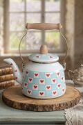 Ahşap Saplı Kampli Emaye Demlik Kettle 2,5 Lt Mavi ALV037