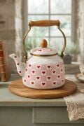 Ahşap Saplı Kampli Emaye Demlik Kettle 2,5 Lt Pembe ALV037