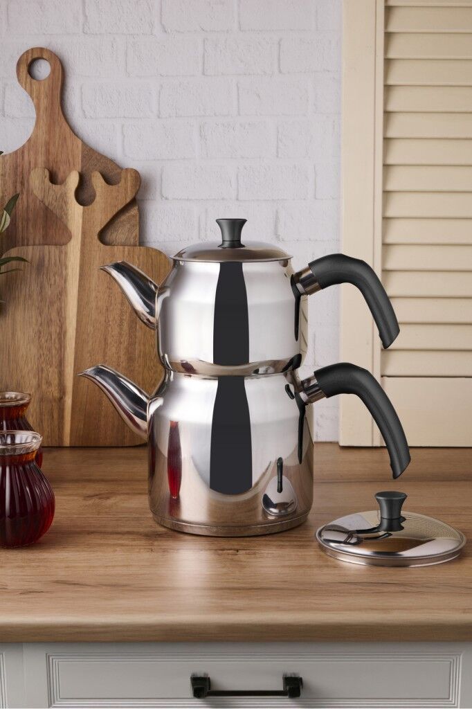 Perotti Tahtakale Soft İndüksiyon Tabanlı Midi Çelik Çaydanlık Takımı 90133