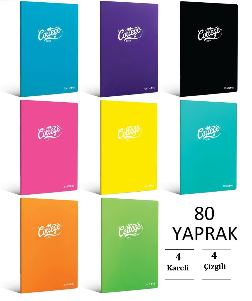 Çınar College A4 80 Yaprak Okul Defteri 4 Adet Kareli + 4 Adet Çizgili PP Kapak