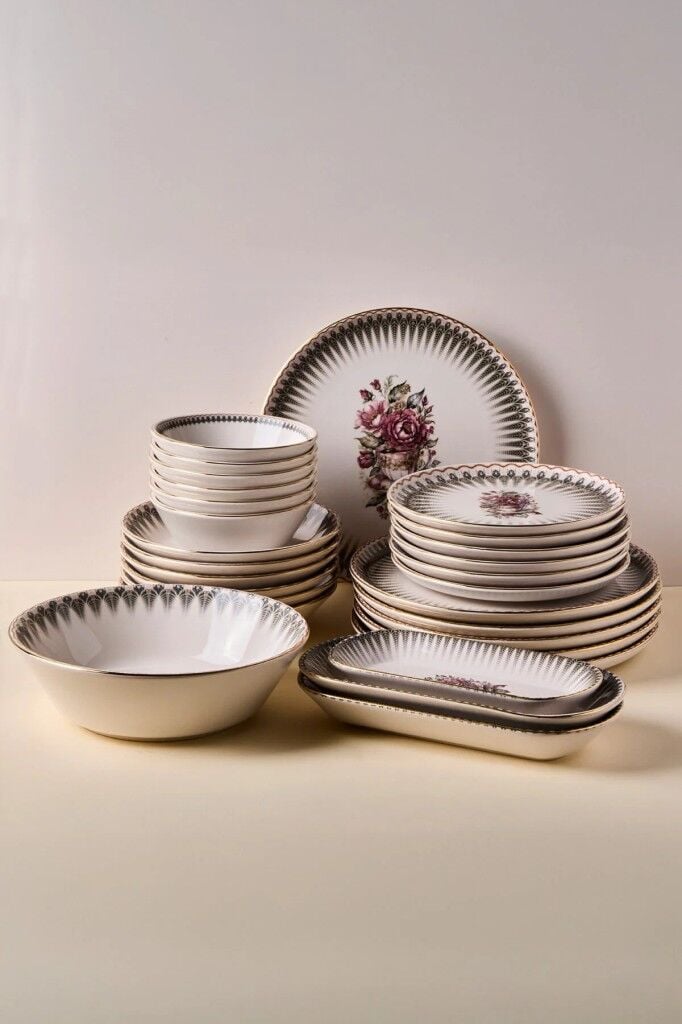 Perotti 10031 27 Parça Yemek Takımı Antique Rose Yaldızlı
