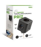 Blic Termal Akım Korumalı Isıya Dayanıklı Priz 3x Soket 2xUSB 1xType C FTR-09