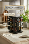 Kapris 360 Derece Döner Standlı 12 Li Kare Baharatlık Seti 140 Ml S-718