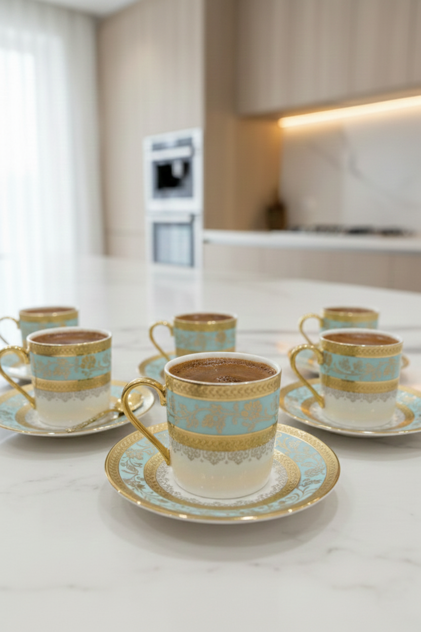 Acar Olivette 6 Lı Porselen Kahve Fincan Takımı Mavi HXF-06925