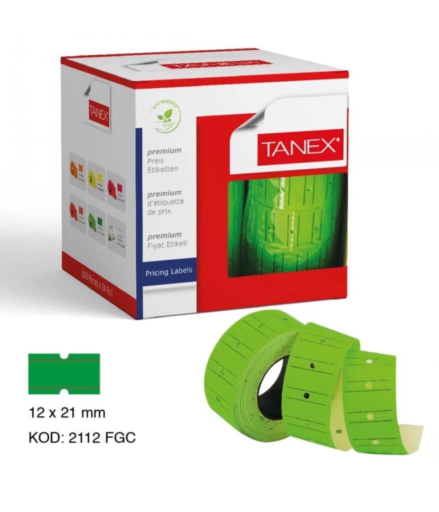 Tanex Yeşil Renkli Fiyat Etiketi 12 x 21 Mm 24 Rulo