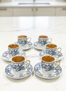 Kapris 6 Kişilik 12 Parça Mavi Kahve Fincan Takımı YX-240905