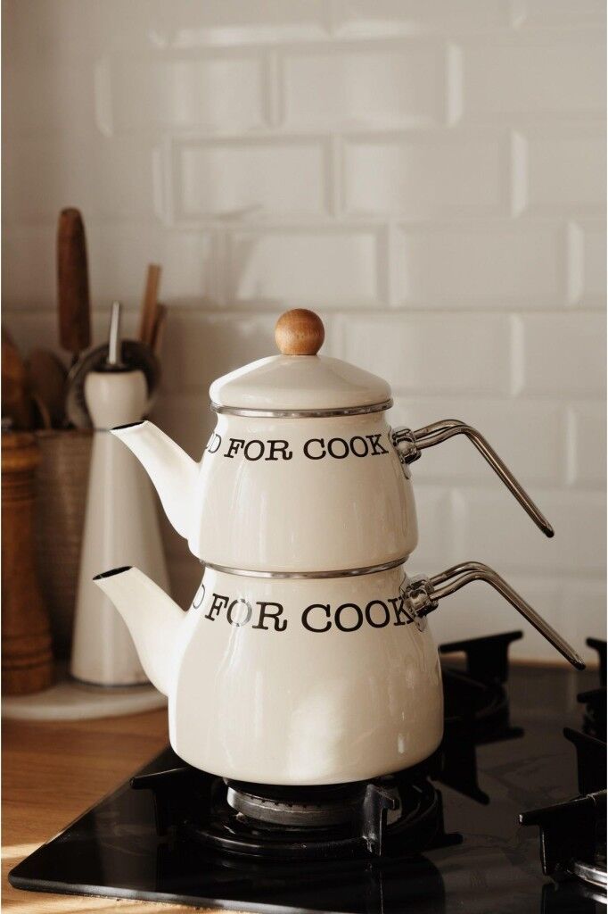 Mien Emaye Çaydanlık Takımı Krem EMY-1019B