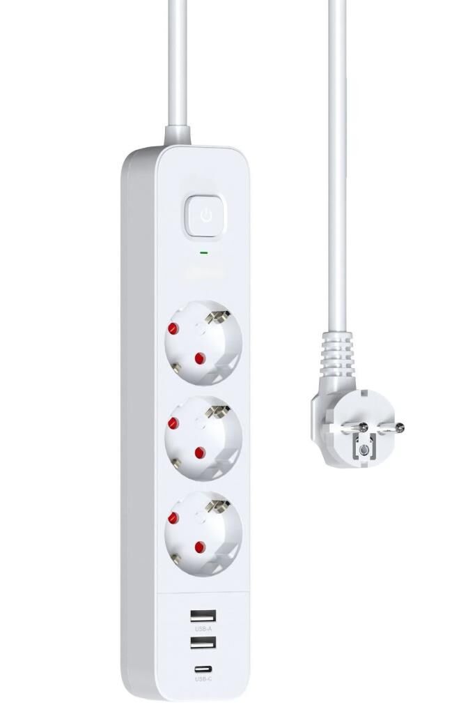 Fulltech Termal Akım Korumalı Uzatma Kablosu 3x Soket 1x TypeC 1.8M 3680W FTR-16