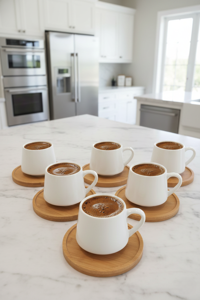 Kapris 18502 6 Lı Bambu Tabaklı Porselen Kahve Fincanı Takımı