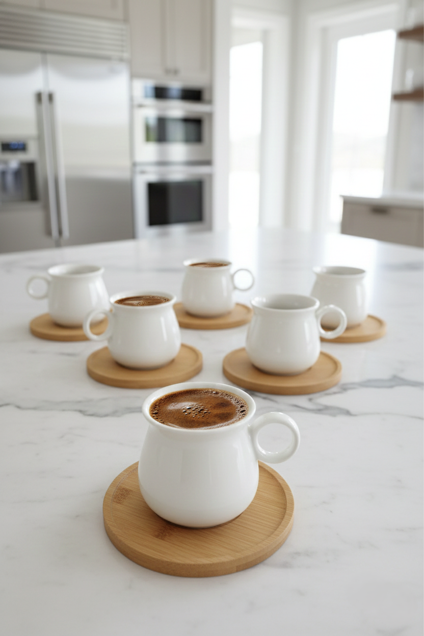 Kapris 18504 6 Lı Bambu Tabaklı Porselen Kahve Fincanı Takımı