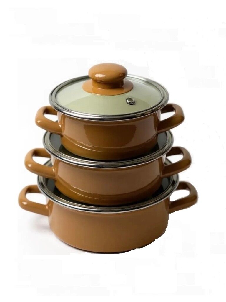 Lüks Emaye 6 Parça Mini Tencere Seti 12/14/16 Cm Kahverengi 4645-C