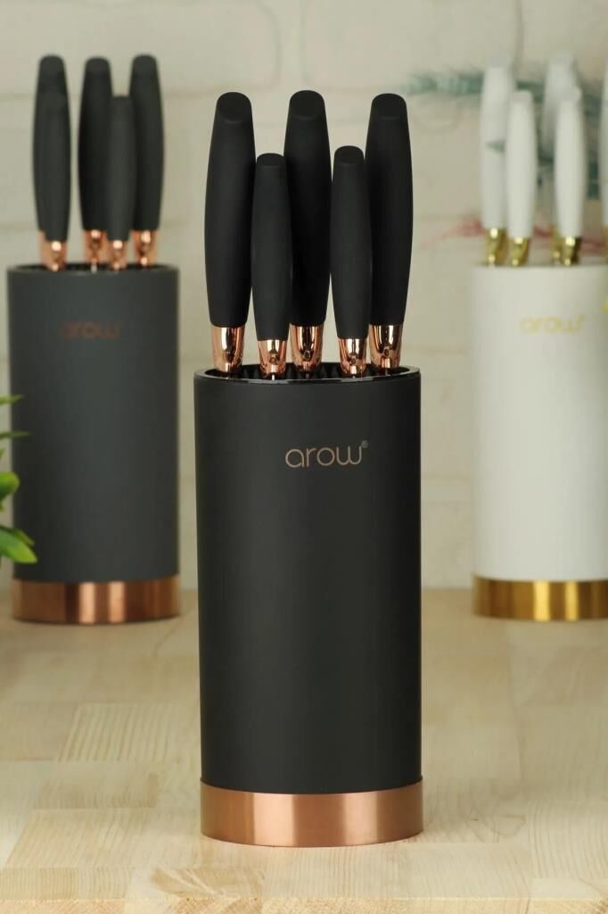 Arow Standlı Lüx Bıçak Seti Siyah TR-2656