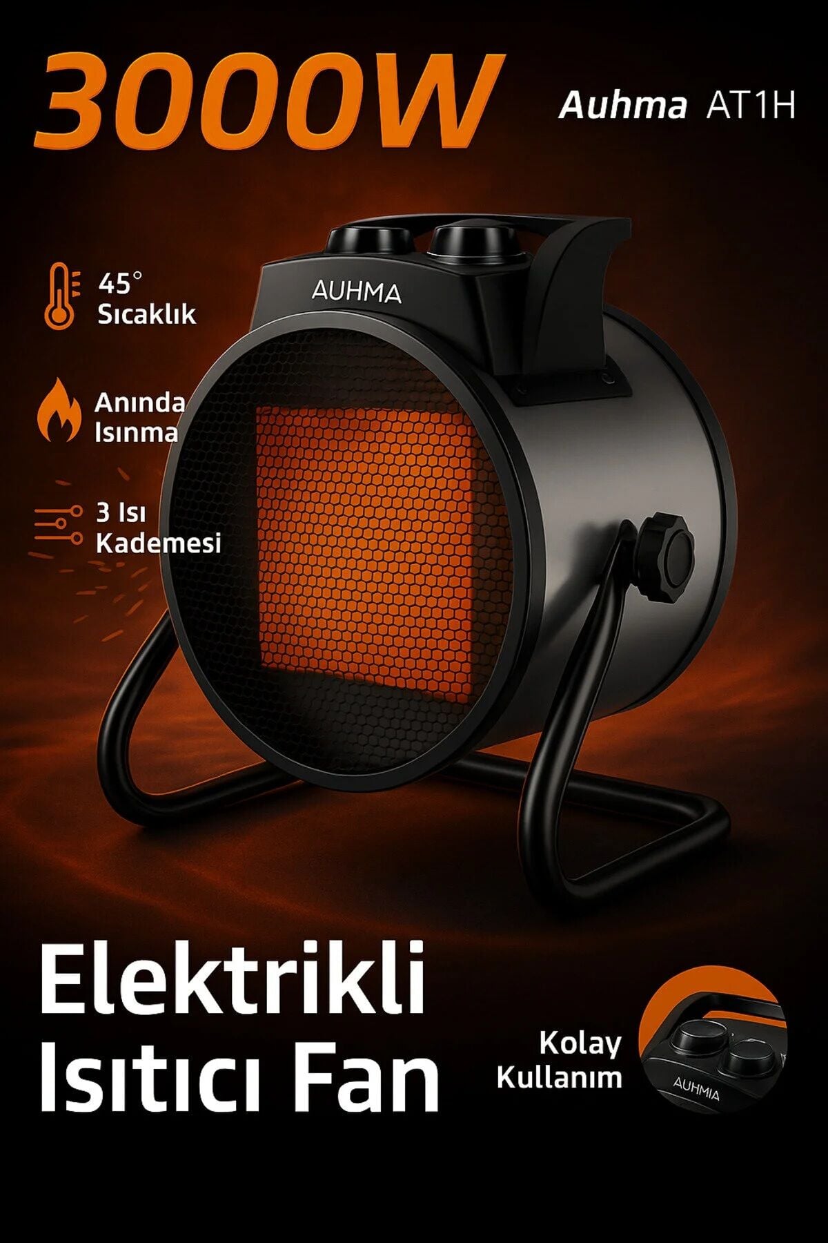 Auhma Heater Fanlı Isıtıcı AT1H 3000 W Kırmızı