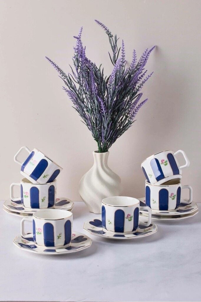 Perotti Acem 6 Kişilik 12 Parça Porselen Kahve Takımı Mavi 16855