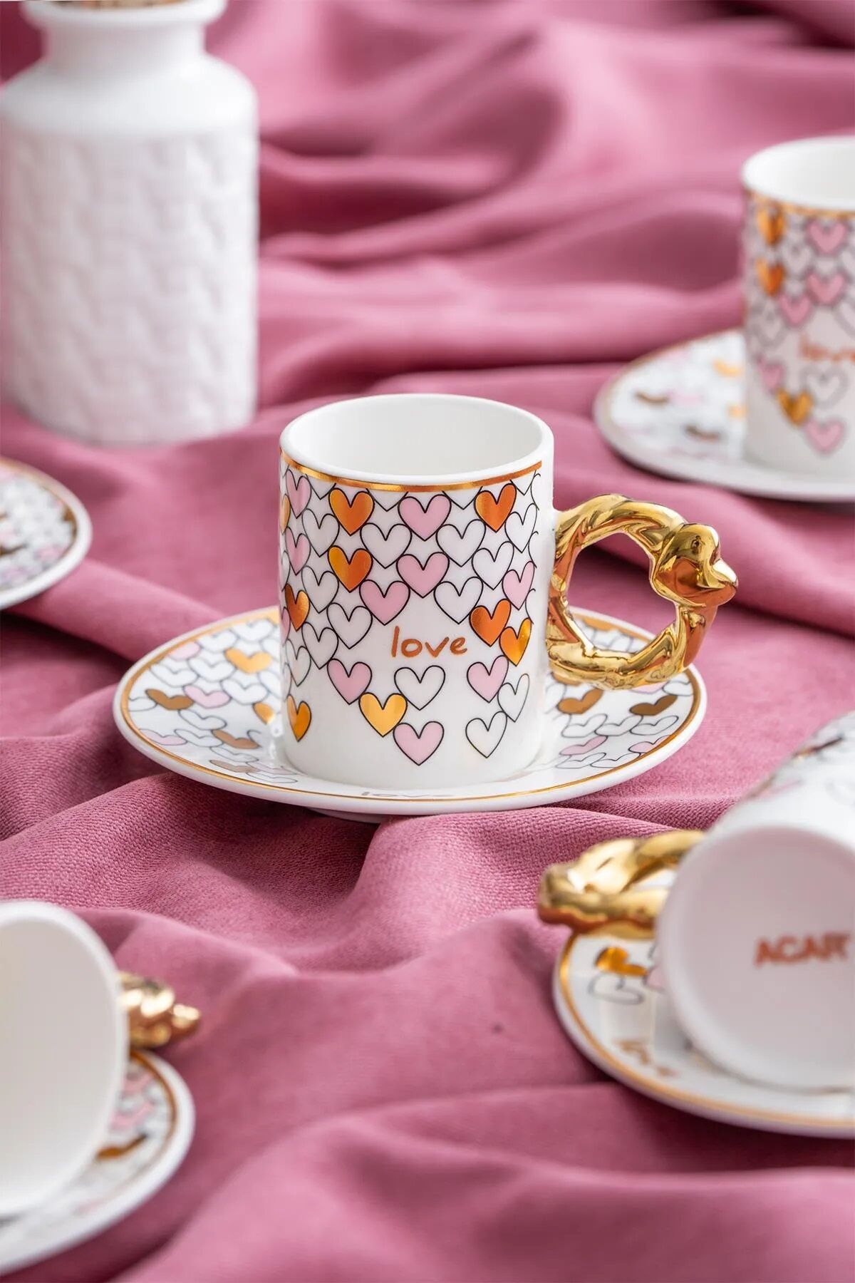 Acar Juliette 6 Kişilik Kahve Fincanı Takımı 90 ml Pembe 06013