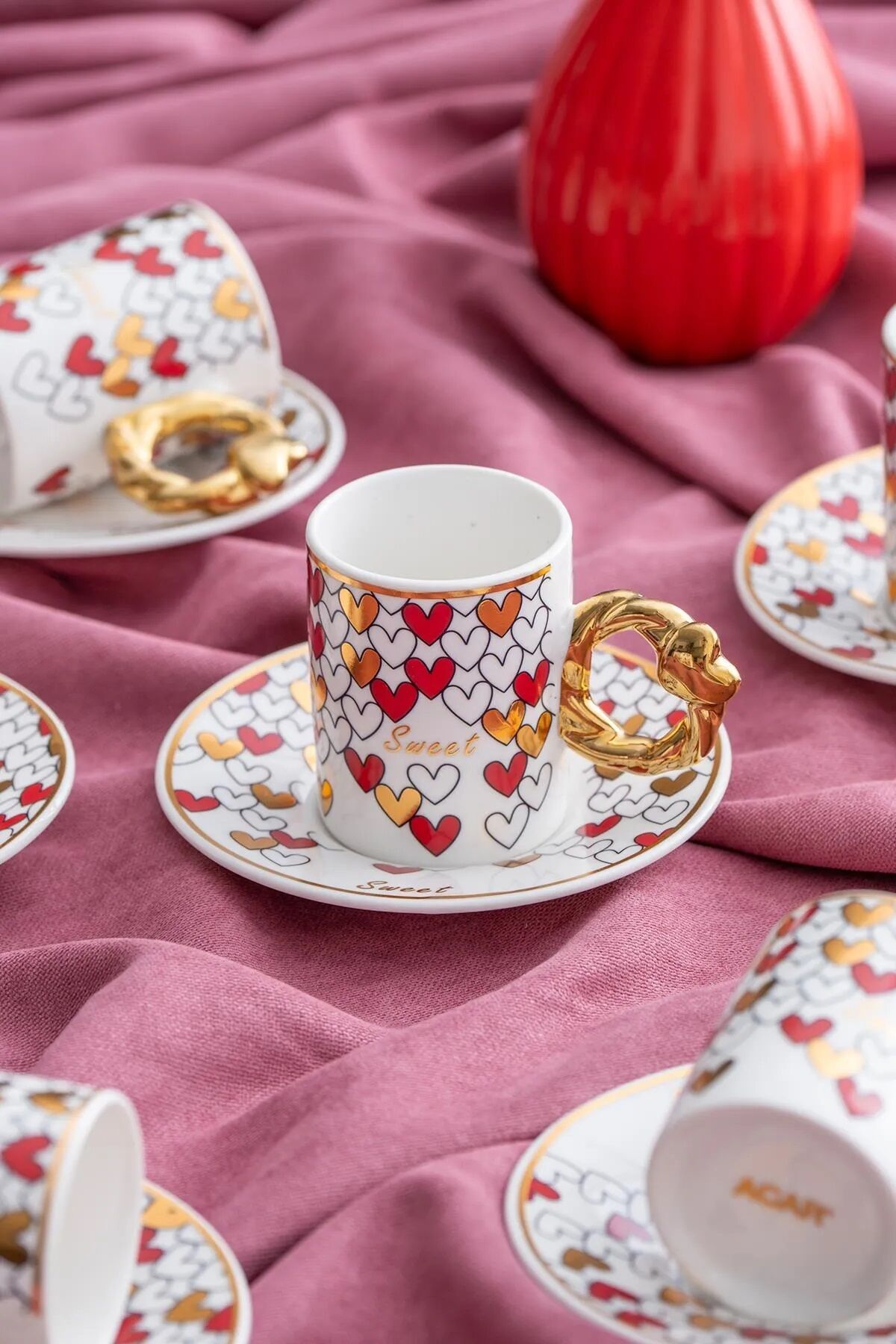 Acar Juliette 6 Kişilik Kahve Fincanı Takımı 90 ml Kırmızı 06013